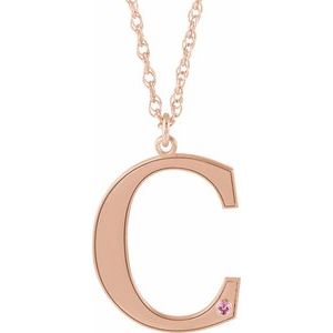 14K Rose Gold-Plated Sterling Silver Engravable Imitation Pink Tourmaline Initial C 18" Necklace