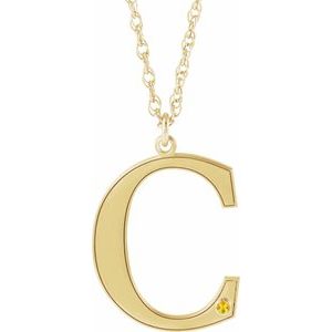 10K Yellow Engravable Imitation Citrine Initial C 18" Necklace