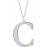 Rhodium-Plated Sterling Silver Engravable Imitation Citrine Initial C 18" Necklace