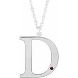 14K White Engravable Imitation Mozambique Garnet Initial D 18" Necklace