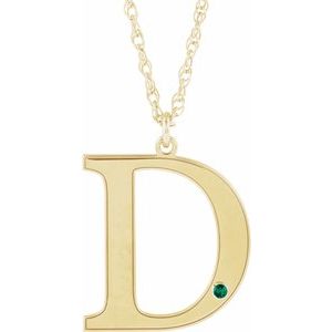 14K Yellow Gold-Plated Sterling Silver Engravable Imitation Emerald Initial D 18" Necklace