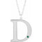 14K White Engravable Imitation Emerald Initial D 18