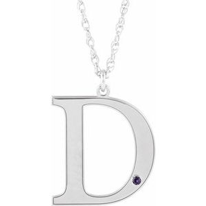 10K White Engravable Imitation Alexandrite Initial D 18" Necklace