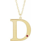10K Yellow Engravable Imitation Ruby Initial D 18" Necklace