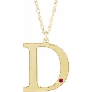 14K Yellow Gold-Plated Sterling Silver Engravable Imitation Ruby Initial D 18" Necklace