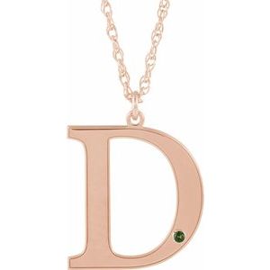 14K Rose Engravable Imitation Peridot Initial D 18" Necklace