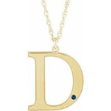 10K Yellow Engravable Imitation Blue Sapphire Initial D 18" Necklace
