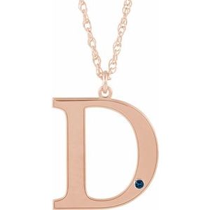 14K Rose Gold-Plated Sterling Silver Engravable Imitation Blue Sapphire Initial D 18" Necklace