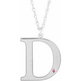 Rhodium-Plated Sterling Silver Engravable Imitation Pink Tourmaline Initial D 18" Necklace