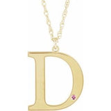 10K Yellow Engravable Imitation Pink Tourmaline Initial D 18" Necklace