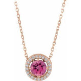 14K Rose Natural Pink Tourmaline & .05 CTW Natural Diamond Halo-Style 16" Necklace
