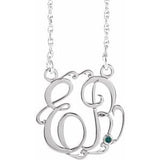 10K White 20 mm 2-Initials Imitation Alexandrite Script Monogram 18" Necklace