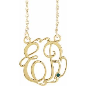 10K Yellow 20 mm 2-Initials Imitation Alexandrite Script Monogram 18" Necklace