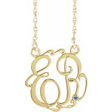 10K Yellow 20 mm 2-Initials Imitation Aquamarine Script Monogram 18" Necklace