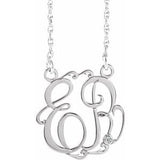 10K White 20 mm 2 Initials .02 CT Natural Diamond Script Monogram 18" Necklace