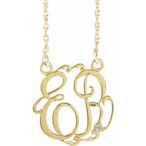 14K Yellow 20 mm 2 Initials .02 CT Natural Diamond Script Monogram 18" Necklace