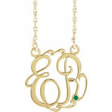 14K Yellow Gold-Plated Sterling Silver 20 mm 2-Initials Imitation Emerald Script Monogram 18" Necklace