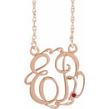 14K Rose 20 mm 2-Initials Imitation Ruby Script Monogram 18" Necklace