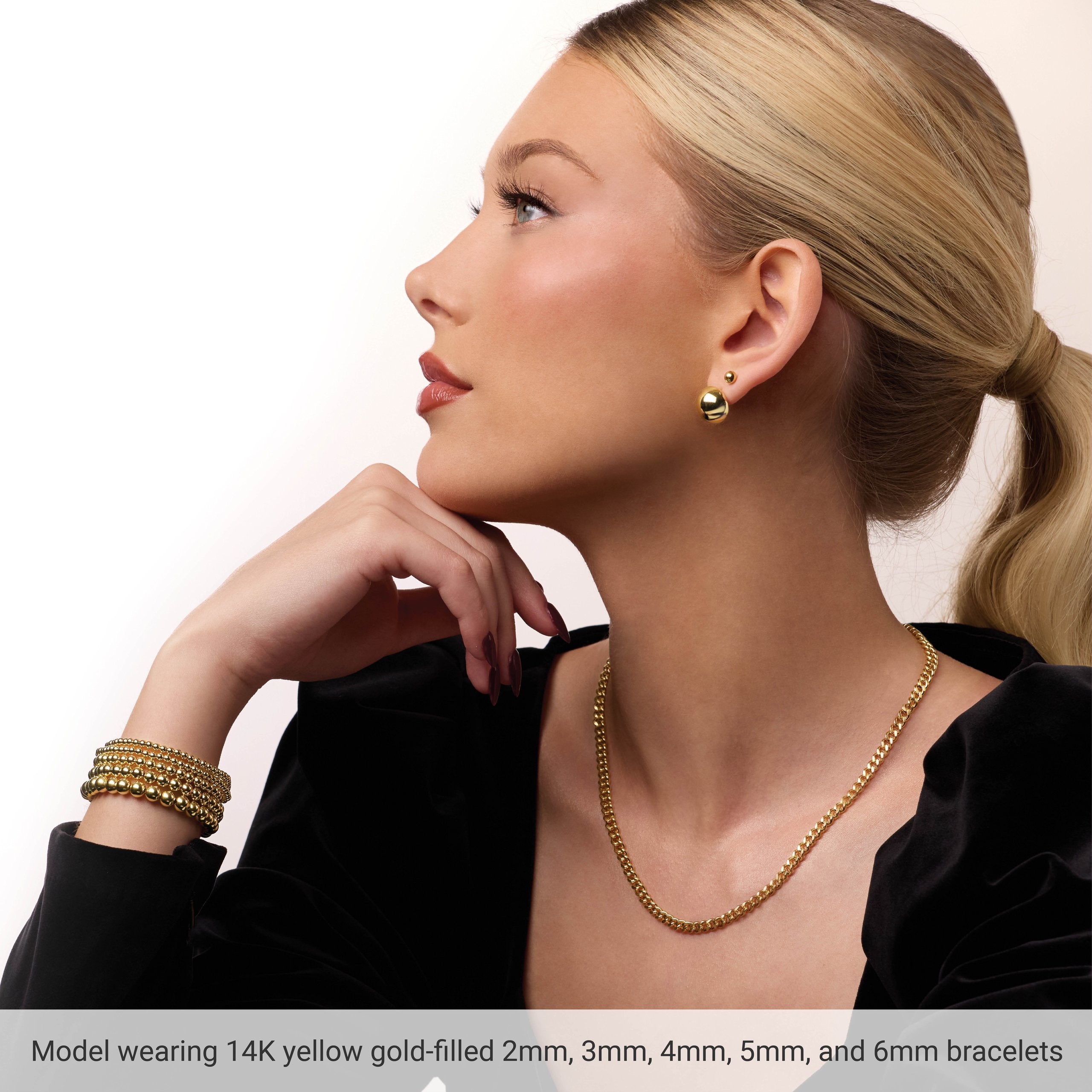 14K Yellow Gold-Filled 4 mm Elastic Bead 6 1/2" Bracelet