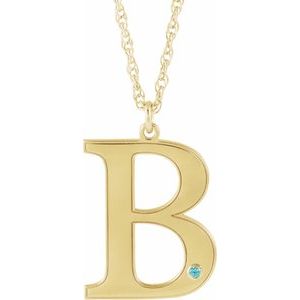 10K Yellow Engravable Imitation Blue Zircon Initial B 18" Necklace