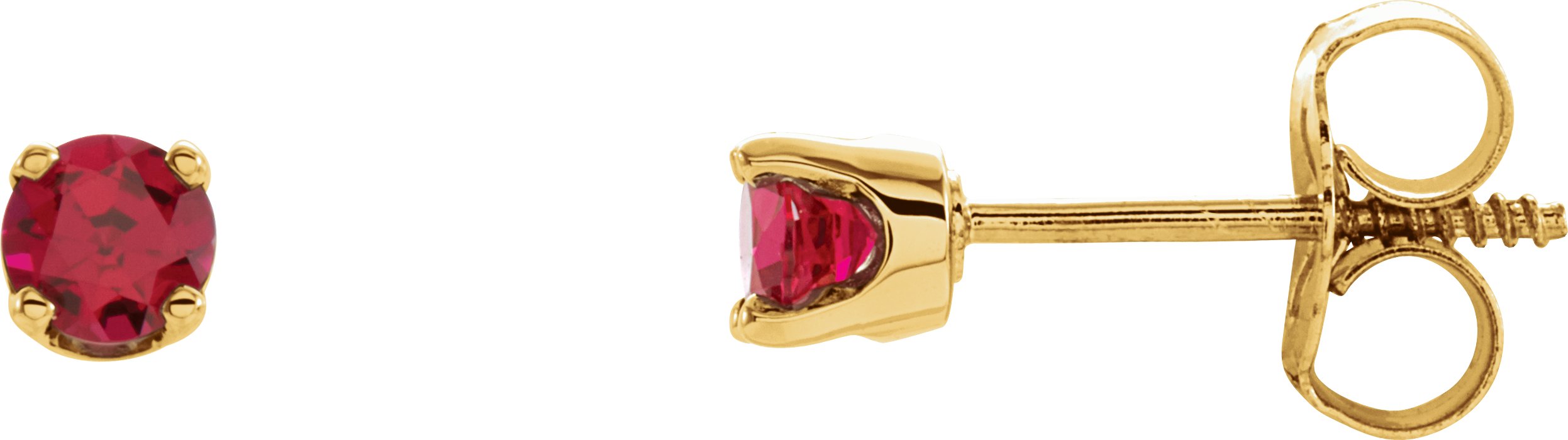 14K Yellow Gold Imitation Ruby Youth Earrings
