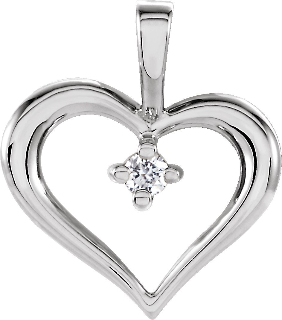 14K White Gold .02 CT Natural Diamond Heart Pendant