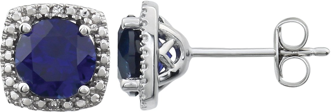 Round 4-Prong Halo-Style Birthstone Stud Earrings