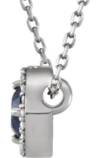 14K White Gold Natural Blue Sapphire & .05 CTW Natural Diamond Halo-Style 16" Necklace