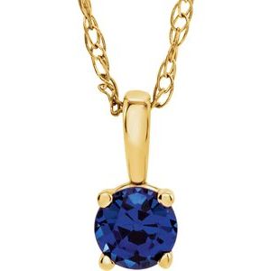 14K Yellow 3 mm Natural Blue Sapphire Youth Solitaire 14" Necklace