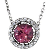 Sterling Silver Imitation Pink Tourmaline & .05 CTW Natural Diamond Halo-Style 16" Necklace