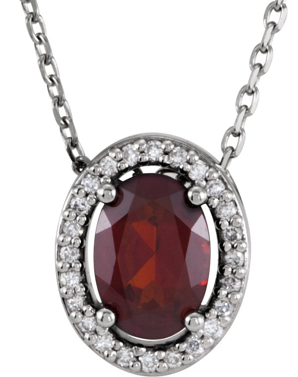 14K White Gold Natural Mozambique Garnet & .05 CTW Natural Diamond 16" Necklace
