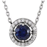 Platinum Lab-Grown Blue Sapphire & .05 CTW Natural Diamond Halo-Style 16" Necklace