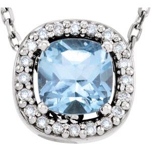 14K White Natural Sky Blue Topaz & .04 CTW Natural Diamond 16" Necklace
