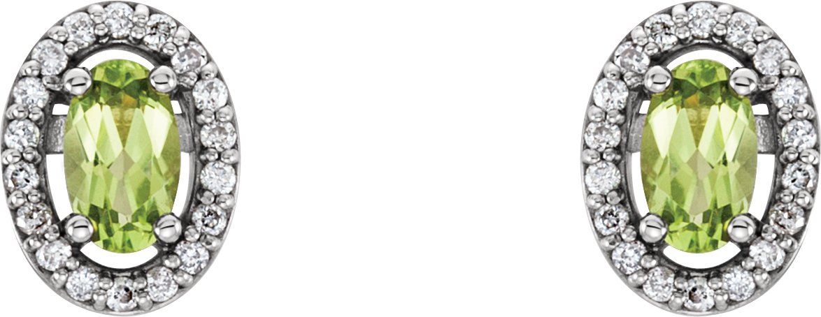 14K White Gold Natural Peridot & .08 CTW Natural Diamond Earrings