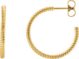 14K Yellow Gold Rope 21 mm Hoop Earrings
