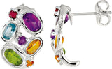 Multi-Gemstone J-Hoop Earrings