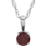 14K White 3 mm Imitation Mozambique Garnet Youth Solitaire 14" Necklace
