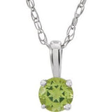 14K White 3 mm Imitation Peridot Youth Solitaire 14" Necklace