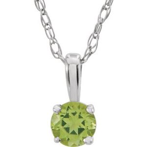 Sterling Silver 3 mm Imitation Peridot Youth Solitaire 14" Necklace