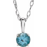 Sterling Silver 3 mm Imitation Blue Zircon Youth Solitaire 14" Necklace