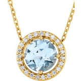 14K Yellow Natural Aquamarine & .05 CTW Natural Diamond Halo-Style 16" Necklace
