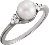 14K White Gold 6.5-7 mm Cultured Freshwater White Pearl & .09 CTW Natural Diamond Ring