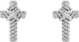 14K White Gold Rope Cross Earrings