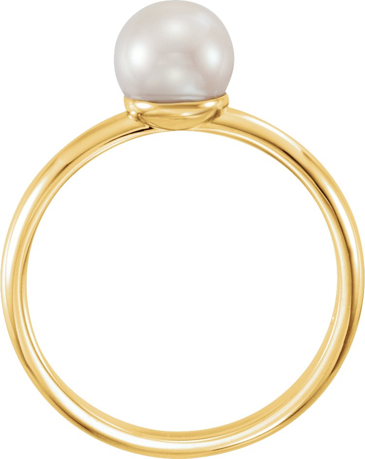 14K Yellow Gold 6.5-7 mm Cultured White Freshwater Pearl Ring