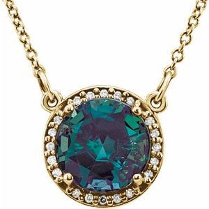 14K Yellow 8 mm Lab-Grown Alexandrite & .05 CTW Natural Diamond 16" Necklace