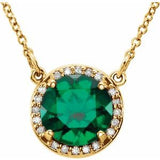 14K Yellow 8 mm Lab-Grown Emerald & .05 CTW Natural Diamond 16" Necklace
