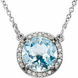 14K White 8 mm Natural Sky Blue Topaz & .05 CTW Natural Diamond 16" Necklace