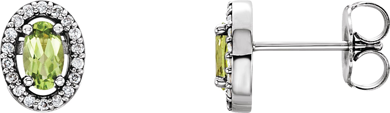 14K White Gold Natural Peridot & .08 CTW Natural Diamond Earrings
