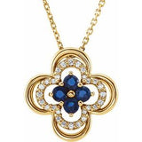 14K Yellow Natural Blue Sapphire & 1/10 CTW Natural Diamond Clover 18" Necklace