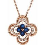 14K Rose Lab-Grown Blue Sapphire & .08 CTW Natural Diamond Clover 18" Necklace